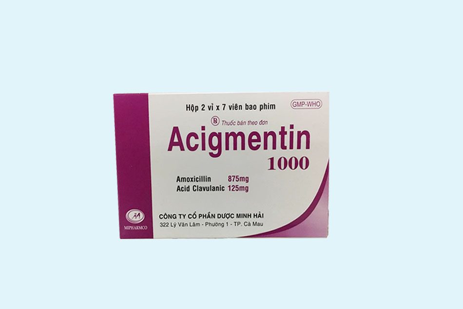 Hình ảnh mặt trước của hộp thuốc Acigmentin