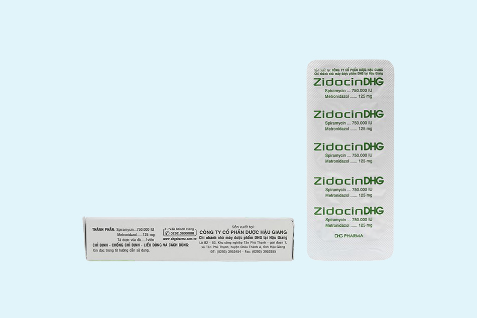 Mặt sau hộp thuốc và vỉ thuốc Zidocin DHG