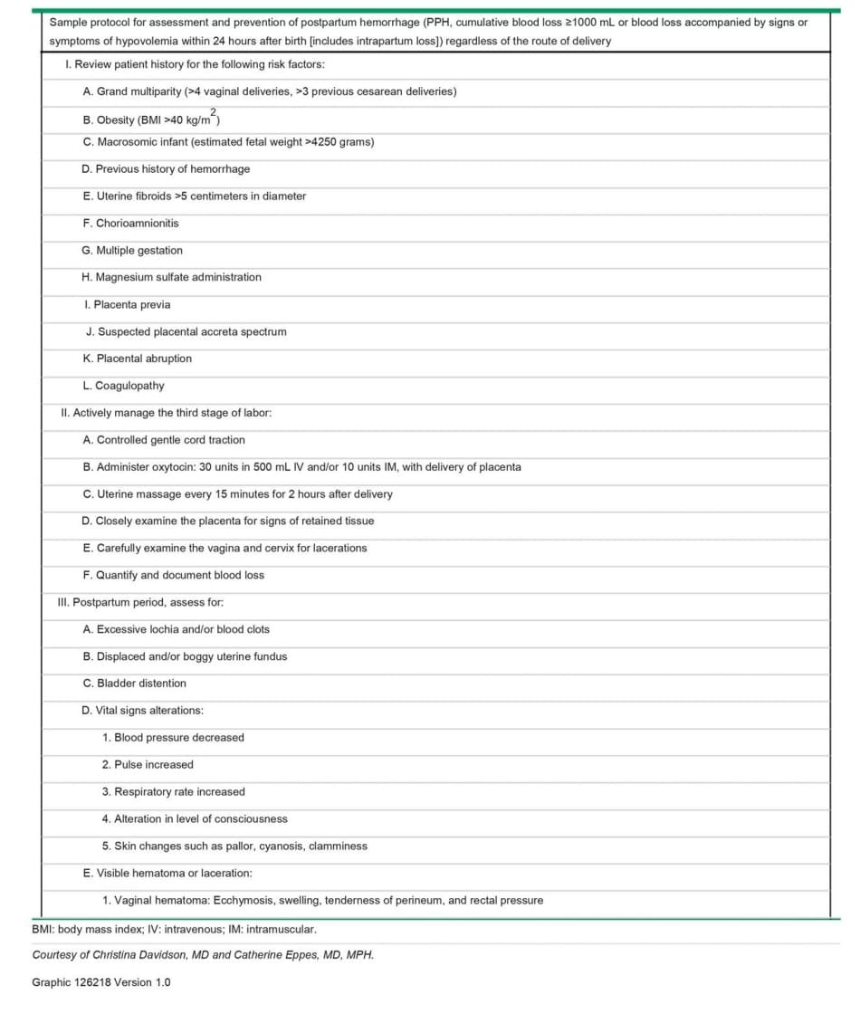 Guidelines for rapid identification and treatment of hemorrhage in the postpartum patient