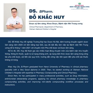 DS. Đỗ Khắc Huy - Khoa Dược, Bệnh viện Nhi Trung ương