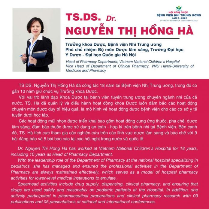 TS.DS. Nguyễn Thị Hồng Hà - Khoa Dược, Bệnh viện Nhi Trung ương