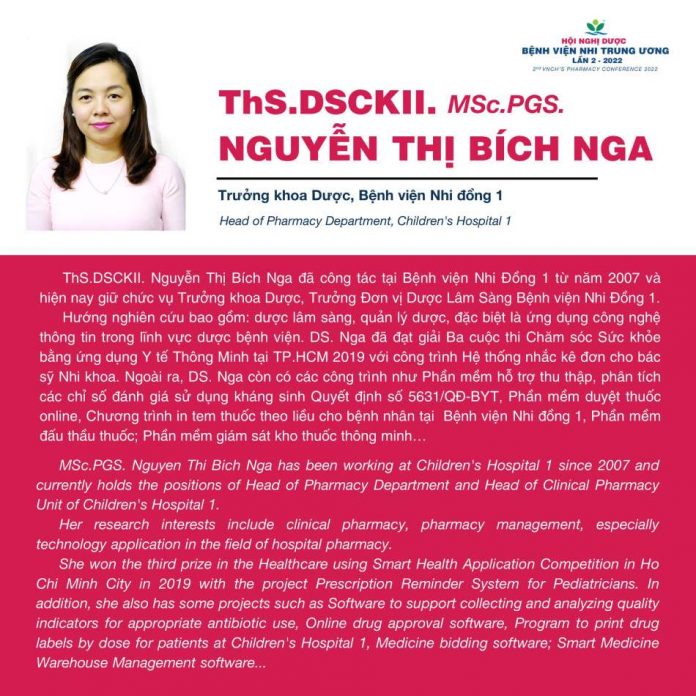 ThS.DSCKII. Nguyễn Thị Bích Nga – Khoa Dược, Bệnh viện Nhi đồng 1